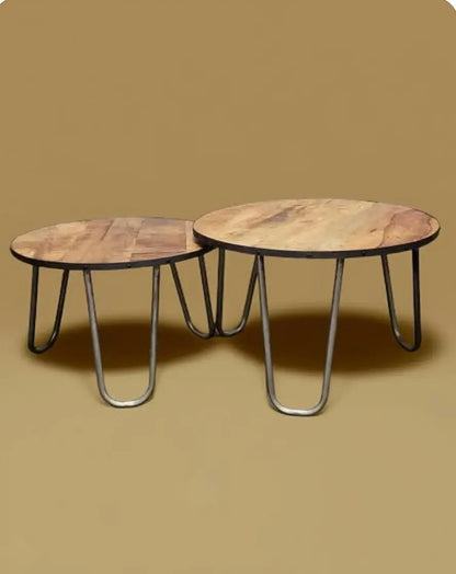 Tables basses en bois de manguier patte en épingle ensemble de 2