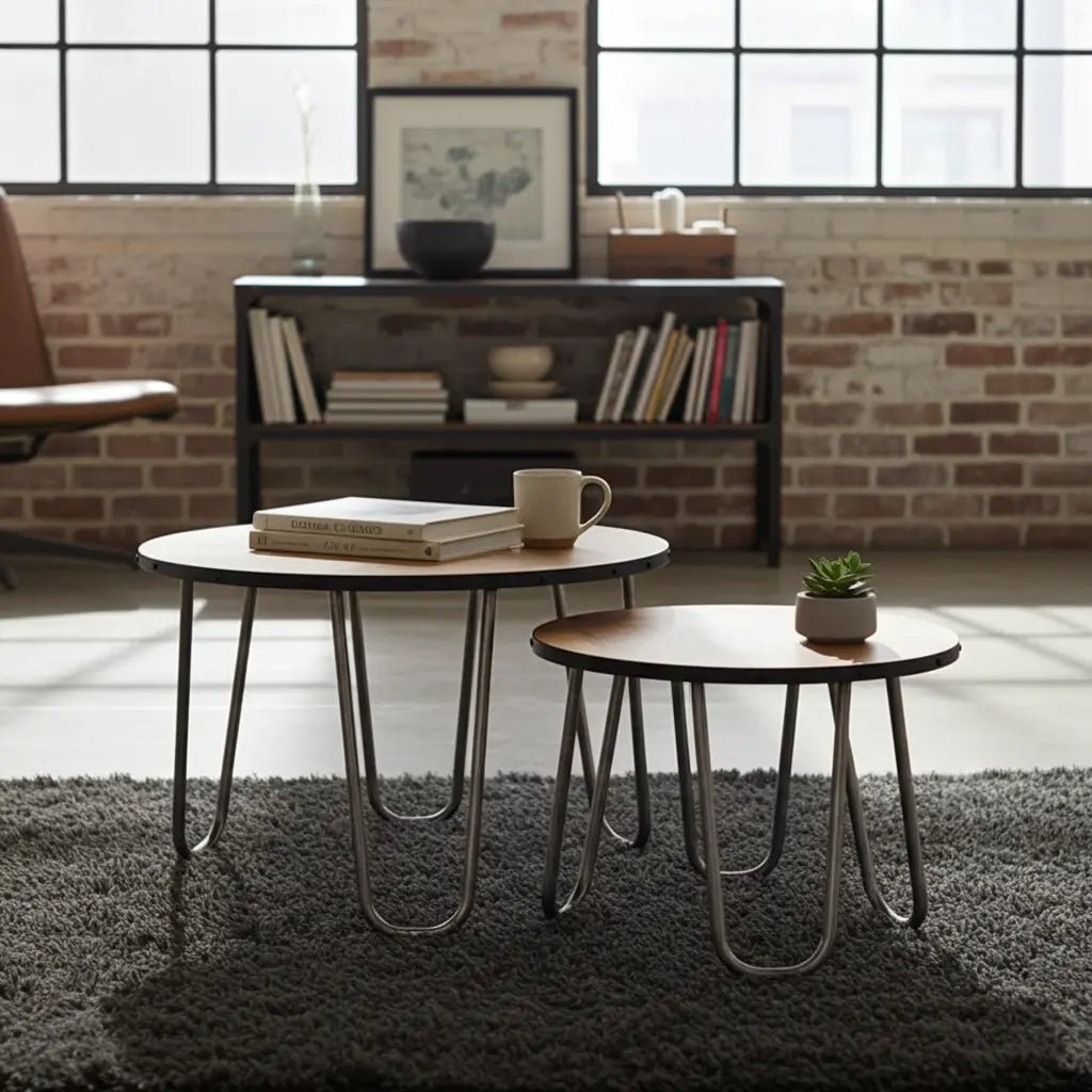 Tables basses en bois de manguier patte en épingle ensemble de 2