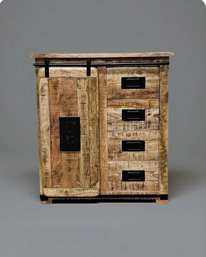 Meuble Commode Farmhouse en bois de manguier brut porte coulissante