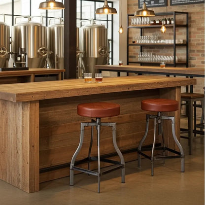 Tabouret de comptoir en cuir ajustable base d'acier noir ou brut