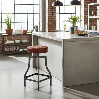 Tabouret de comptoir en cuir ajustable base d'acier noir ou brut