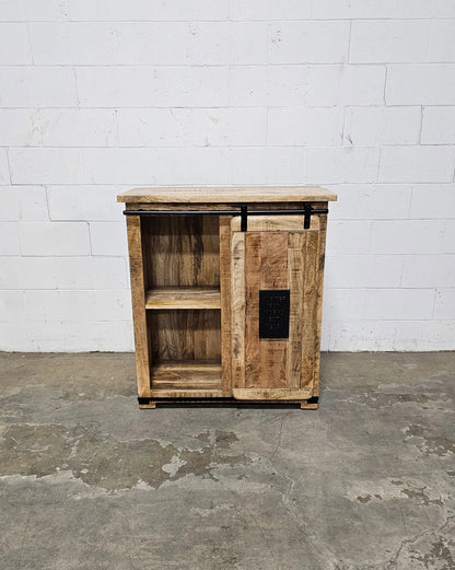Meuble Commode Farmhouse en bois de manguier brut porte coulissante