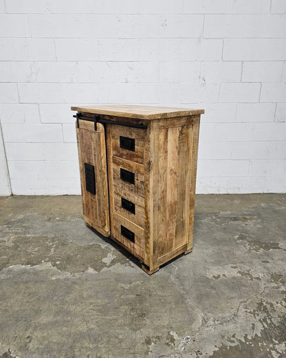 Meuble Commode Farmhouse en bois de manguier brut porte coulissante