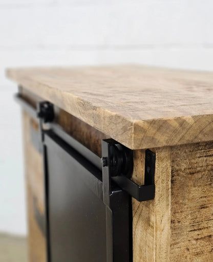 Meuble Commode Raven en bois de manguier porte coulissante en acier noir