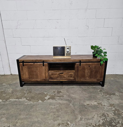 Meuble Télé Avila en bois de manguier portes coulissantes