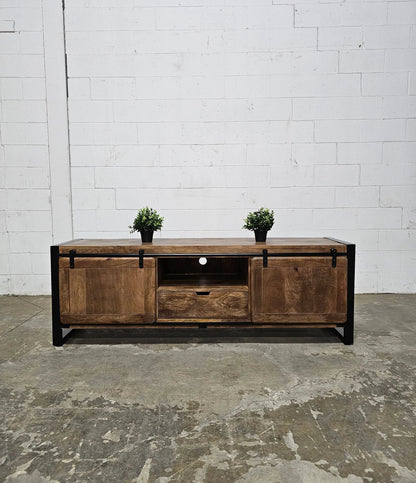 Meuble Télé Avila en bois de manguier portes coulissantes