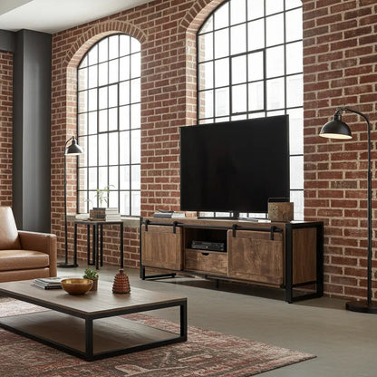 Meuble Télé Avila en bois de manguier portes coulissantes