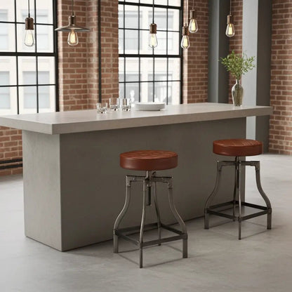 Tabouret de comptoir en cuir ajustable base d'acier noir ou brut