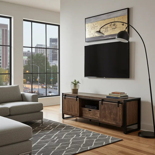 Meuble Télé Avila en bois de manguier portes coulissantes