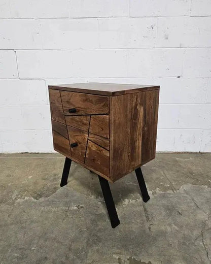 Table d'appoint style Mid-Century en bois D'Acacia avec 2 tiroirs