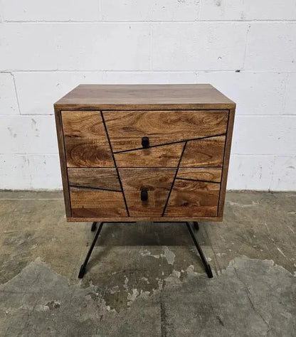 Table d'appoint style Mid-Century en bois D'Acacia avec 2 tiroirs