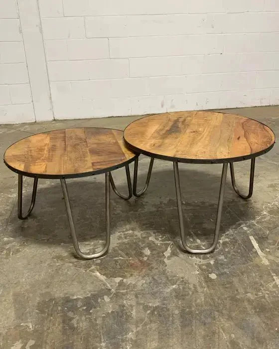 Tables basses en bois de manguier patte en épingle ensemble de 2