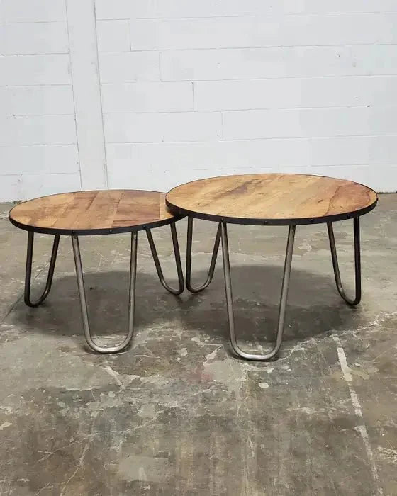 Tables basses en bois de manguier patte en épingle ensemble de 2