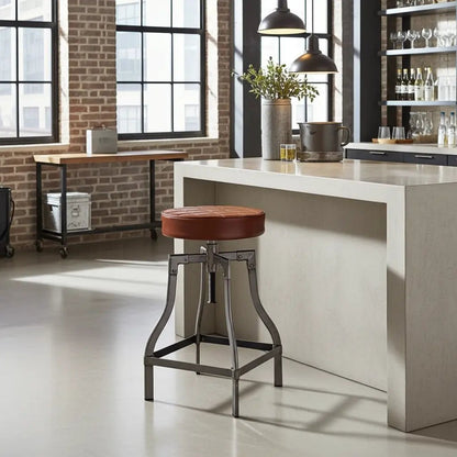 Tabouret de comptoir en cuir ajustable base d'acier noir ou brut